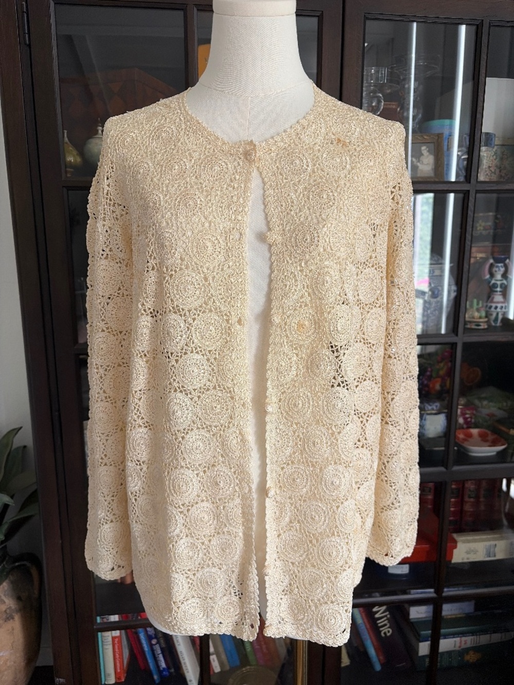 Vintage Hand Crochet Cardigan Swearer XL